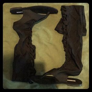 Cape Robbin Black Flat thong over the knee Sandal